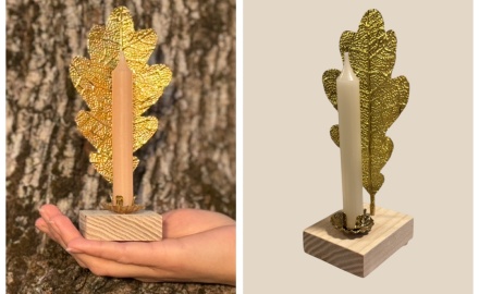 Eichblatt-Deko mit Kerze – Goldener Akzent für festliche Momente